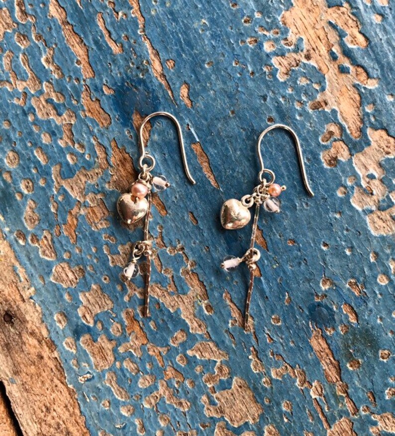 Sterling Silver Dainty Drop Earrings, Adorned With Pearls and Precious