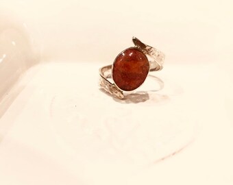 Abalone or Coral Beaten Silver Designer Ring