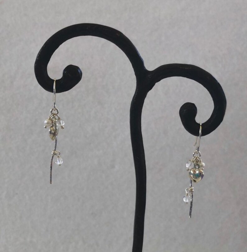 Sterling Silver Dainty Drop Earrings, Adorned With Pearls and Precious