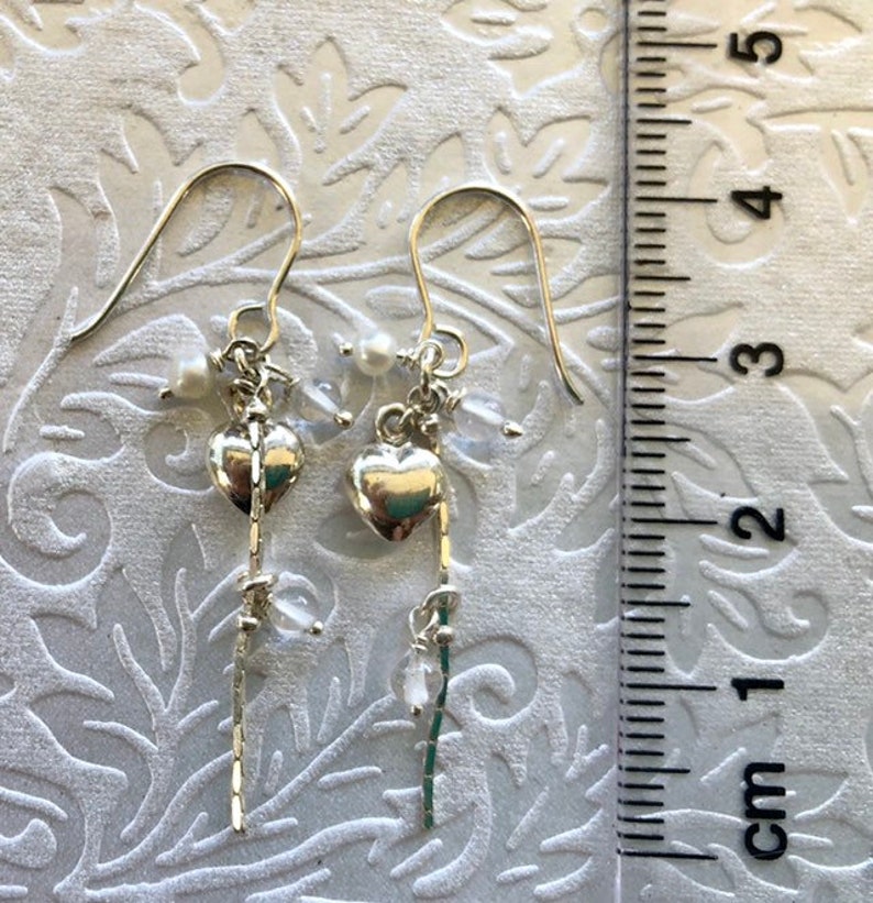 Sterling Silver Dainty Drop Earrings, Adorned With Pearls and Precious