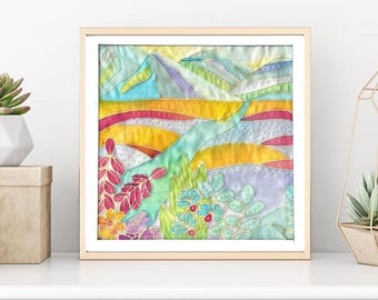 Create Together, Team Building DIY Fabric Art Painting Kit - Batik Mountain Kit - 8x8 Inch Pre Drawn Wax Design, Paint, Brush and Palette.