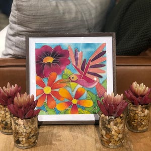 DIY Batik Hummingbird Fabric Painting Kit - 8x8 Inch Pre Drawn Wax Design, Paint, Brush and Palette. Easy Family Fun Activity and Date Night