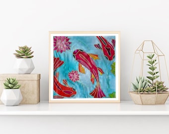 DIY Batik Koi Fabric Painting Kit - 8x8 Inch Pre Drawn Wax Design, Paint, Brush and Palette. Uniquely relaxing and creative gift.