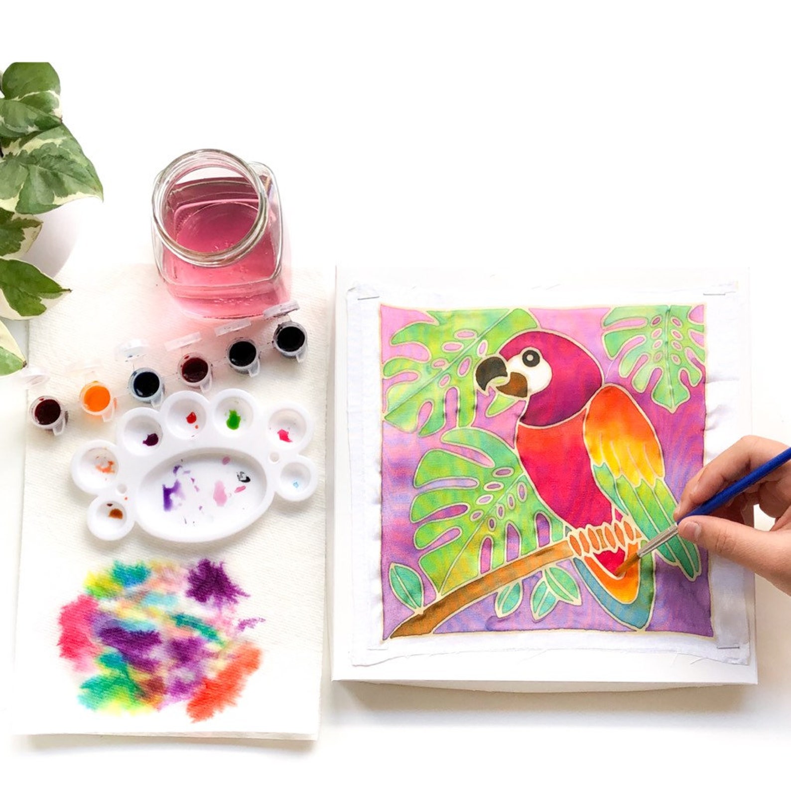 DIY Batik Macaw Fabric Painting Kit 8x8 Inch Pre Drawn Wax Etsy