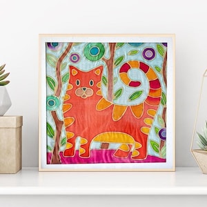 Cute & Creative Gift for all ages - Complete DIY Batik Cat Fabric Painting Kit - 8x8 Inch Pre Drawn Wax Design, Paint, Brush and Palette – adult craft kit