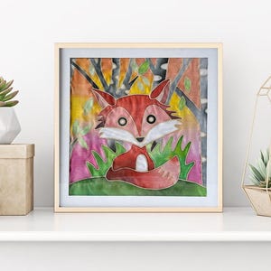 DIY Batik Fox Art Painting Kit, 8x8 Inch Pre-Drawn Wax Design, Paint, Brush, Palette. Cute and Creative gift for kids. Paint on a new medium