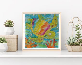 DIY Batik Turtle Fabric Painting Kit - 8x8 Inch Pre Drawn Wax Design, Paint, Brush and Palette. Easy craft for kids.