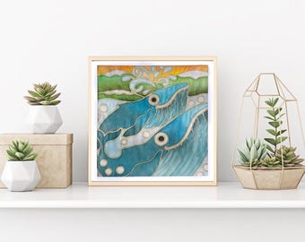 Unleash Your Inner Artist DIY Art Kit - Batik Whale Fabric Painting Kit - 8x8 Inch Pre Drawn Wax Design, Paint, Brush and Palette