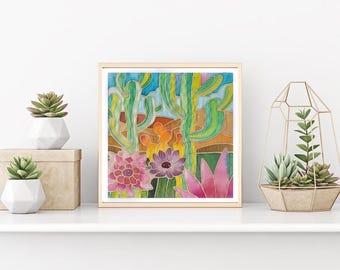Relaxing, Unique & Fun DIY Art Kit - Batik Succulent Fabric Painting Kit - 8x8 Inch Pre Drawn Wax Design, Paint, Brush and Palette