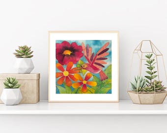 DIY Batik Hummingbird Fabric Painting Kit - 8x8 Inch Pre Drawn Wax Design, Paint, Brush and Palette. Unique and Relaxing Activity.