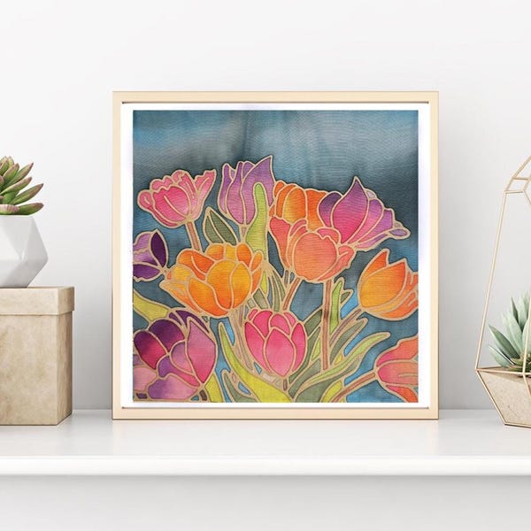 DIY Batik Tulip Fabric Painting Kit - 8x8 Inch Pre Drawn Wax Design, Paint, Brush and Palette. Fun, Relaxing and Unique Gift for Art Lovers.