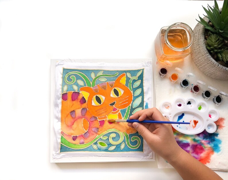 DIY Batik Cat Fabric Painting Kit 8x8 Inch Pre Drawn Wax Etsy