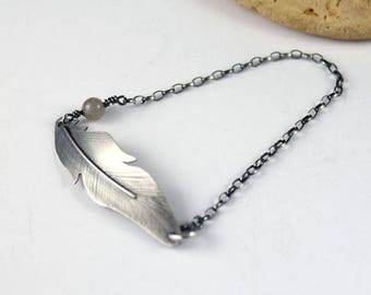 Silver feather bracelet with chain