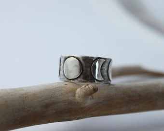 Silver ring, phases of the moon, raw style, strong patina, moon power, feminine energy