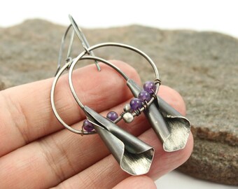 Fancy silver amethyst  earrings