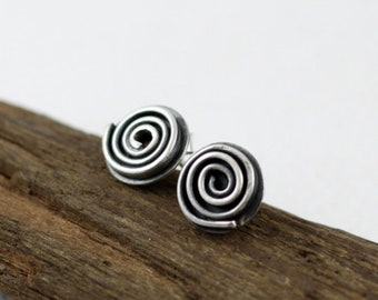 Spirals, small silver earrings, stud earrings