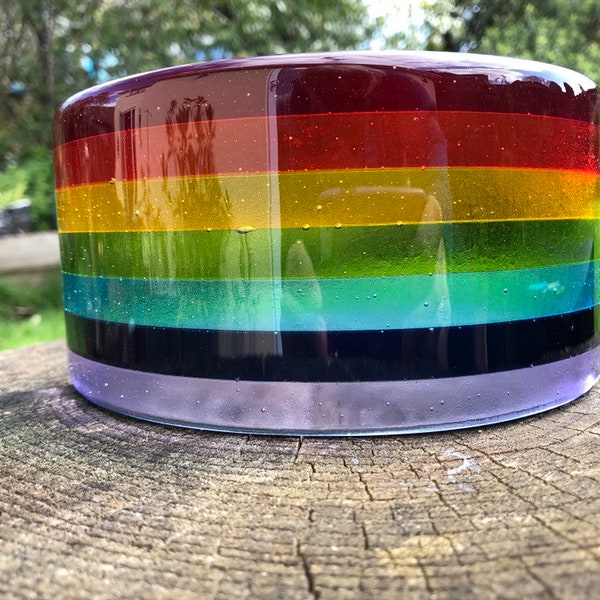Rainbow Curve/Fused glass/mini candle shield/rainbow bridge