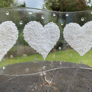 Hearts wave/3 Fused Glass Hearts on a wave/Wedding Gift/Valentines Gift/Engagement Gift/Special/Unique decor/Glass hearts decor