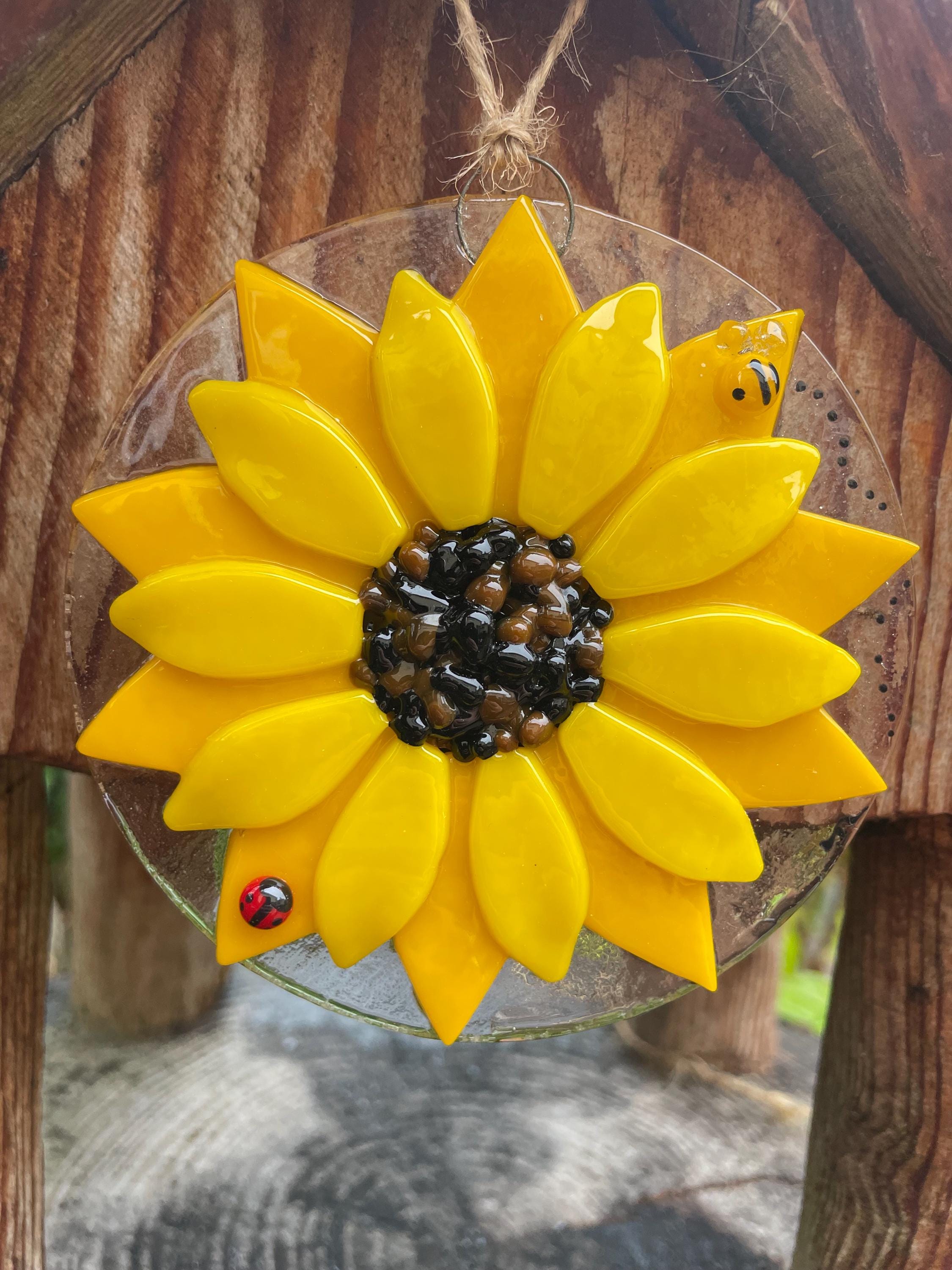 Bimkole Acchiappasole In Vetro Colorato A Forma Di Girasole - 20x20 Cm Con Catena E Gancio, Decorazione Da Finestra - 2