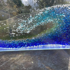 Handmade Fused Glass Wave: Blue Sea Decor, Coastal Art