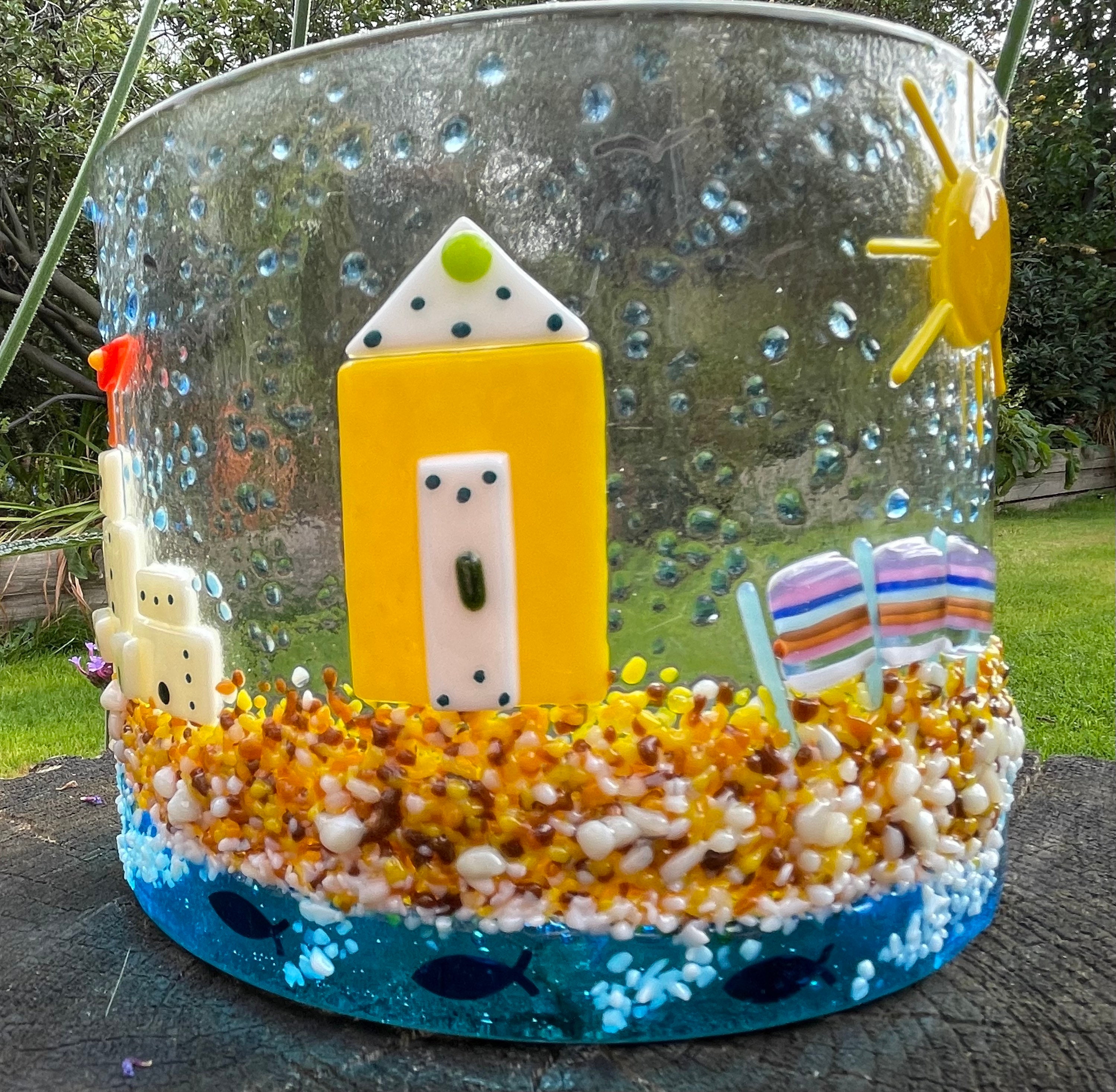 Fused Glass Beach Hut Curve/beach Hut Candle Shield/beach Huts Etsy UK