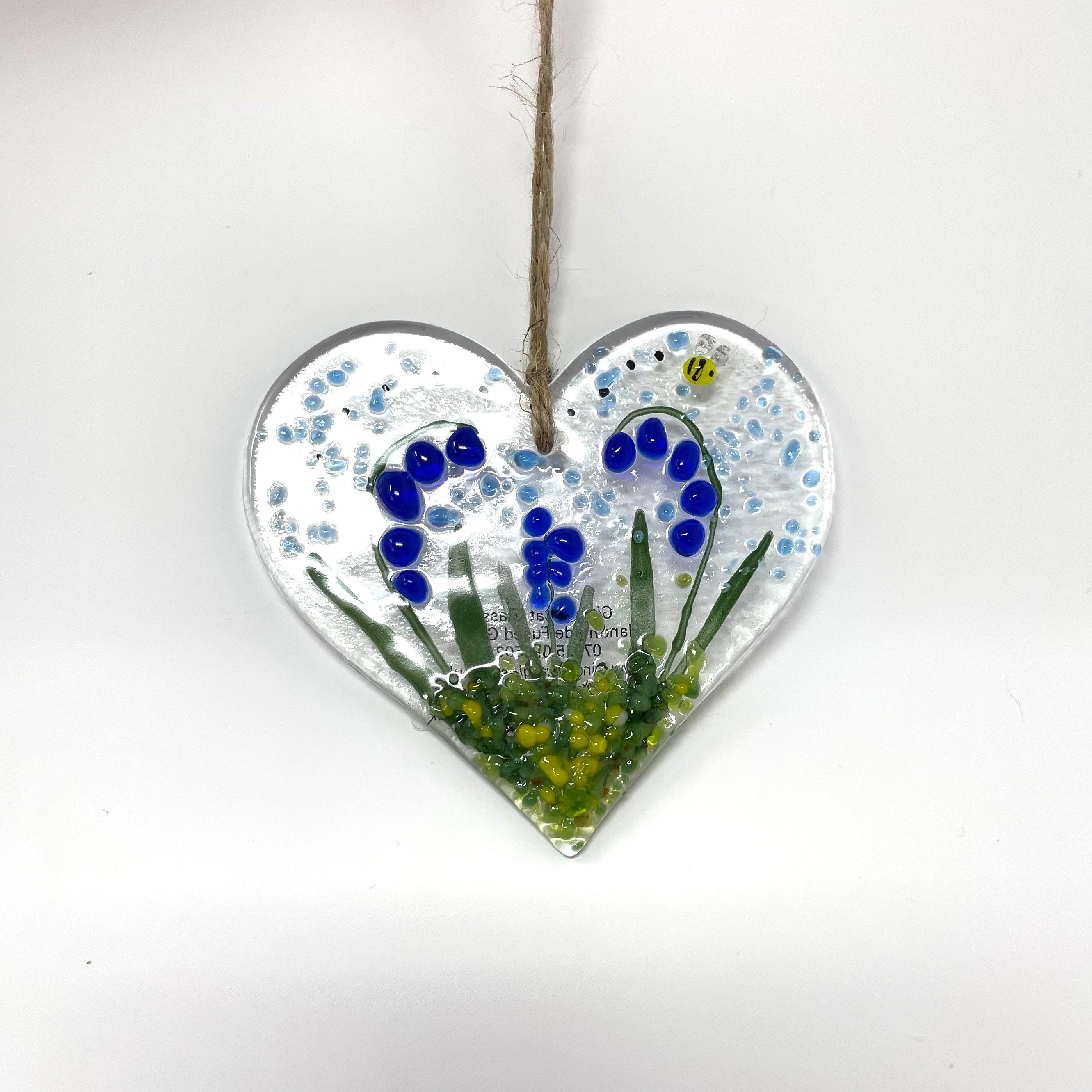 Bluebell Glass Heart-allium Glass Heart-hanging Hearts-blue Cornflower  Heart Special Gift Ideas-remembrance Gifts-thank You Gift-birthdays 