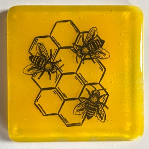 Handmade Fused Glass Bee Coaster: Honeycomb Drinks Mat