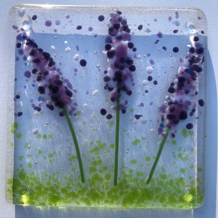 Lavender Coasters-Lilac/lavender drinks coasters-drinks mats-lavender flowers in a meadow-freeform lavender coasters-Handmade glass coasters