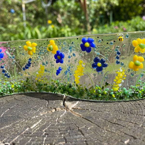 Mini Flower waves/fused glass flowers/decor for small spaces/Gift ideas/Blue flowers/Yellow and orange flowers/Meadow flowers/Bees/Spring