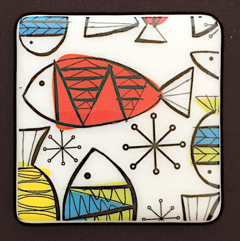Funky Fish Coaster/retro Fish Drinks Mat/bright Fishy Etsy