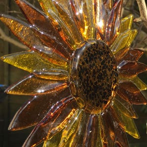 Handmade Fused Glass Sunflower Hanger: Amber & Yellow Decor