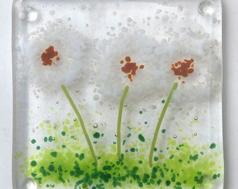 Fused Glass Dandelion Coaster: Wildflower Art, Make a Wish