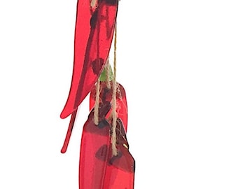 Fused Glass Chilli Suncatcher: Red Kitchen Decor Wind Chime