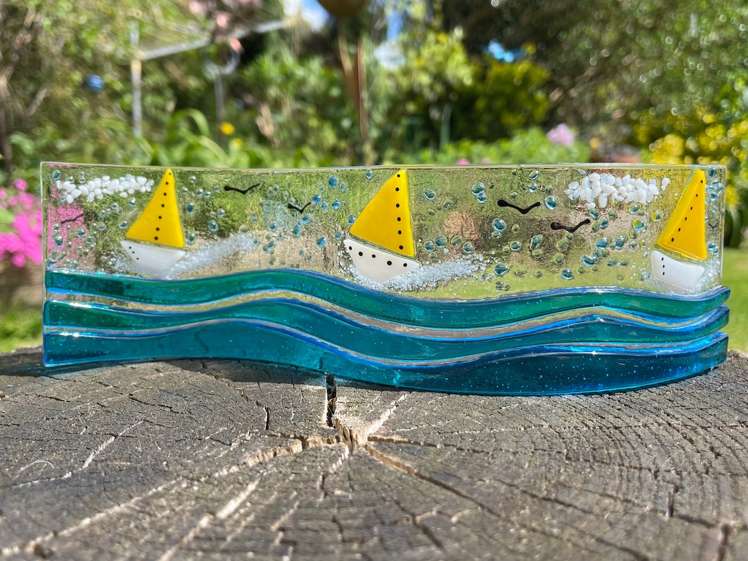 Yachts Fused Glass Wave/boats at Sea/ship Seaside Wave/coastal Glass