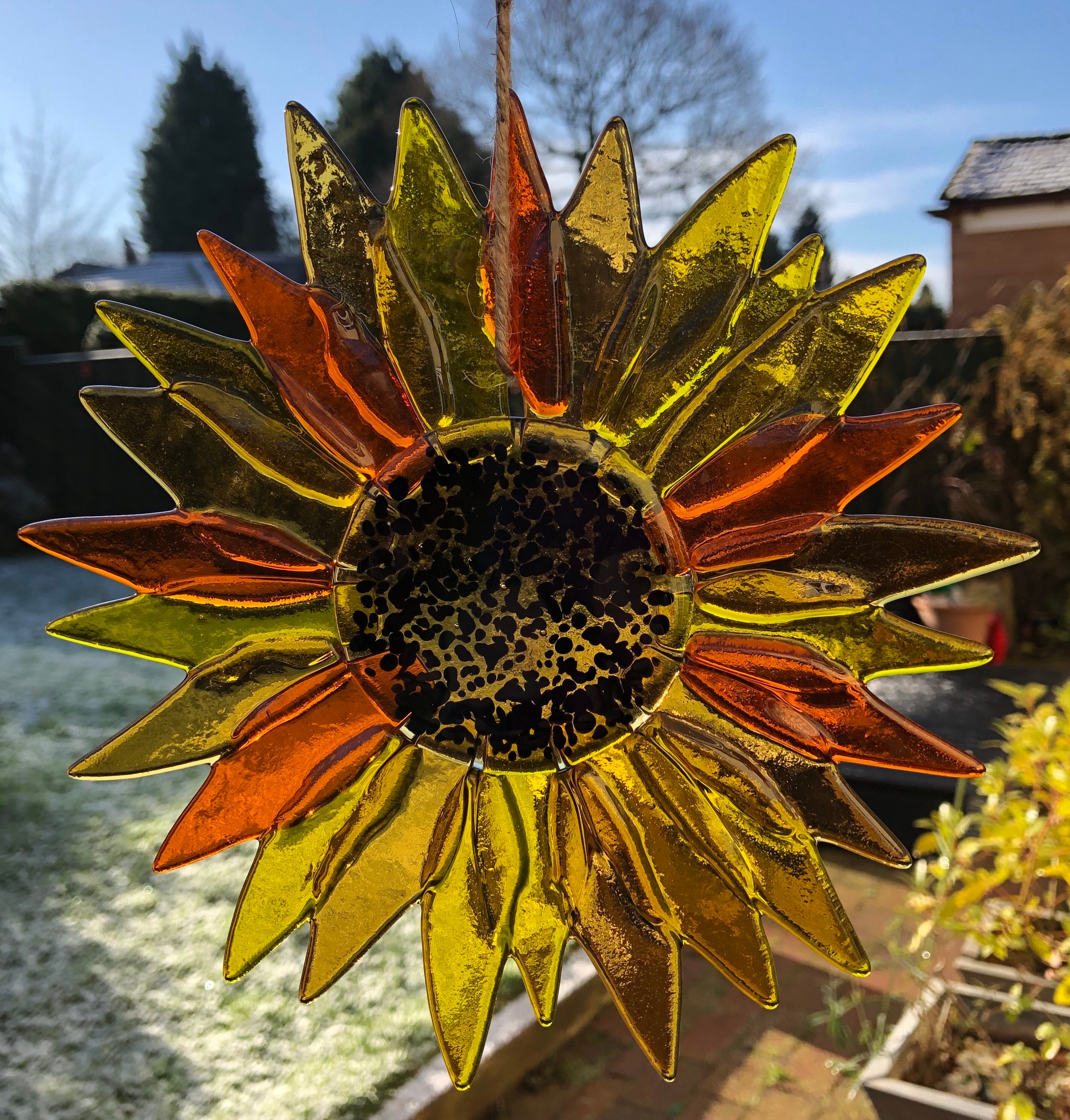 Sunflower Fused glass/Sunflower Hanger/yellow glass Etsy