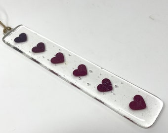 Fused glass heart hanger/hearts hanging/copper foil hearts hanger/red heart hanging/red/blue hearts suncatcher