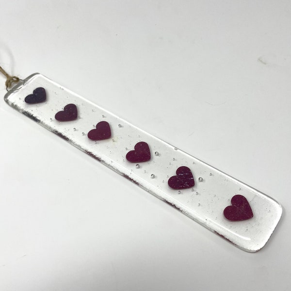 Fused glass heart hanger/hearts hanging/copper foil hearts hanger/red heart hanging/red/blue hearts suncatcher