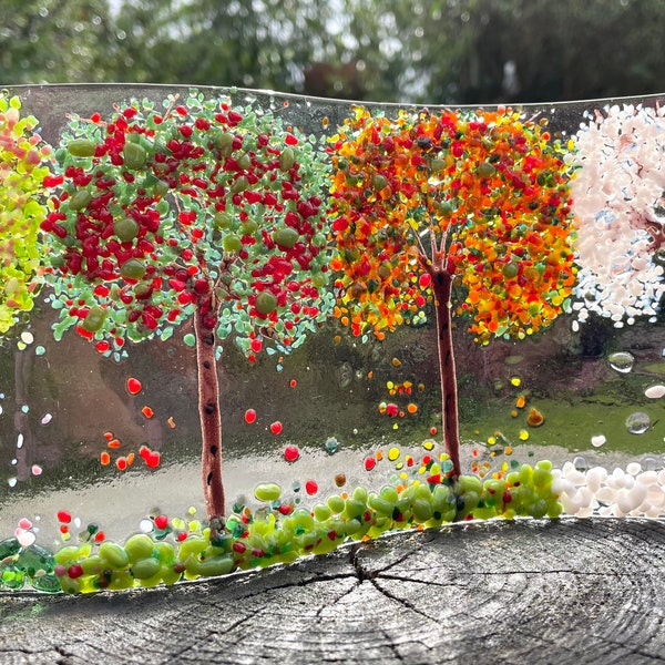 Handmade Fused Glass Tree Wave: Four Seasons Art