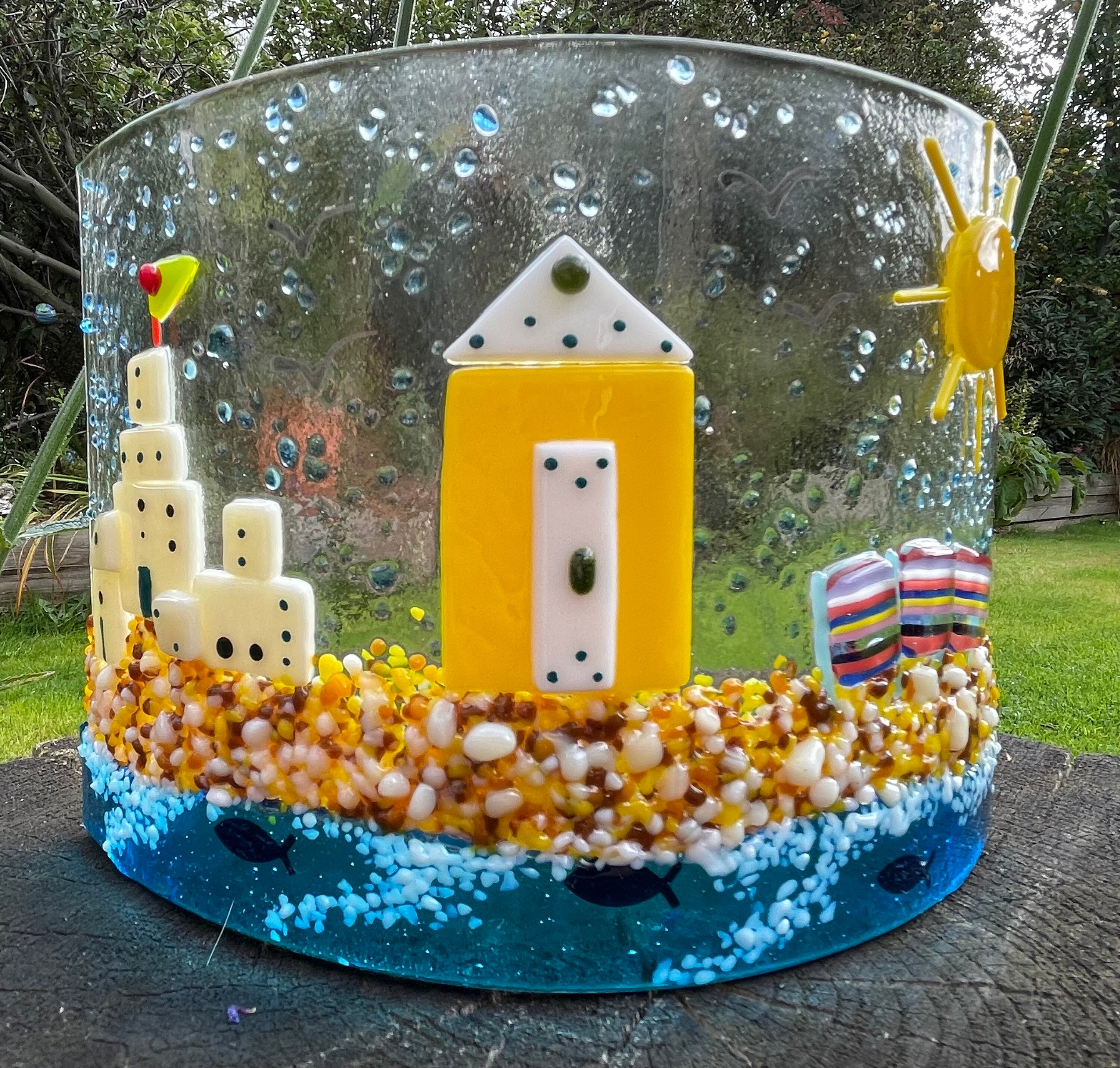 Fused Glass Beach Hut Curve/beach Hut Candle Shield/beach Huts Etsy UK