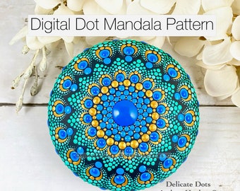 Modello digitale Dot Mandala Peacock Dreams Delicate Dots Andrea Moebes, download digitale istantaneo, modello di pietra digitale Dot Mandala