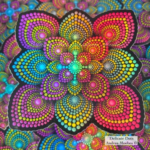 Holographic Mandala Vinyl Sticker, Dot mandala sticker, waterproof vinyl sticker, water bottle sticker, computer sticker, Boho vinyl sticker
