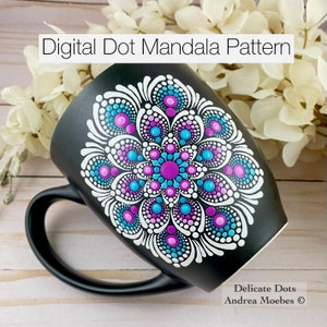 Digital Dot Mandala coffee mug pattern Tropical Flower by Delicate Dots Andrea Moebes instant digital download, Mandala Digital pattern