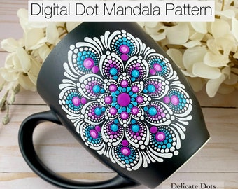 Digital Dot Mandala coffee mug pattern Tropical Flower by Delicate Dots Andrea Moebes instant digital download, Mandala Digital pattern