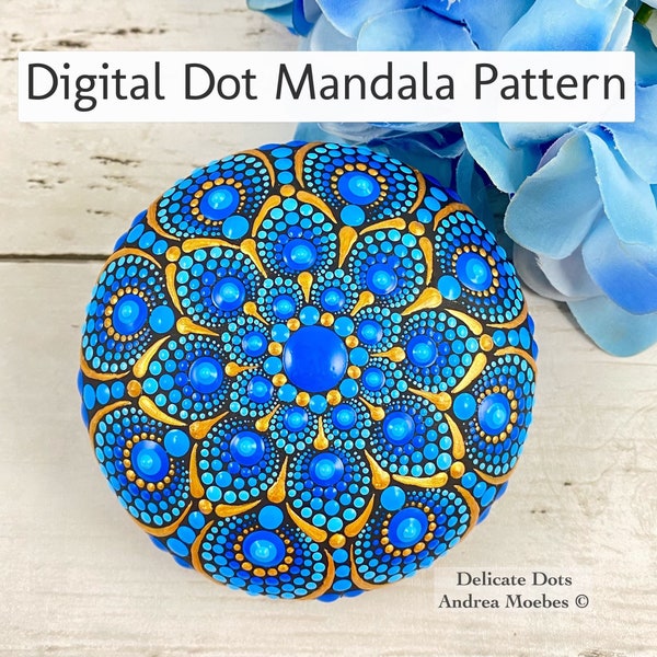 Digital Dot Mandala flower pattern Sapphire Dreams Delicate Dots Andrea Moebes, instant digital download, Dot Mandala Digital stone pattern