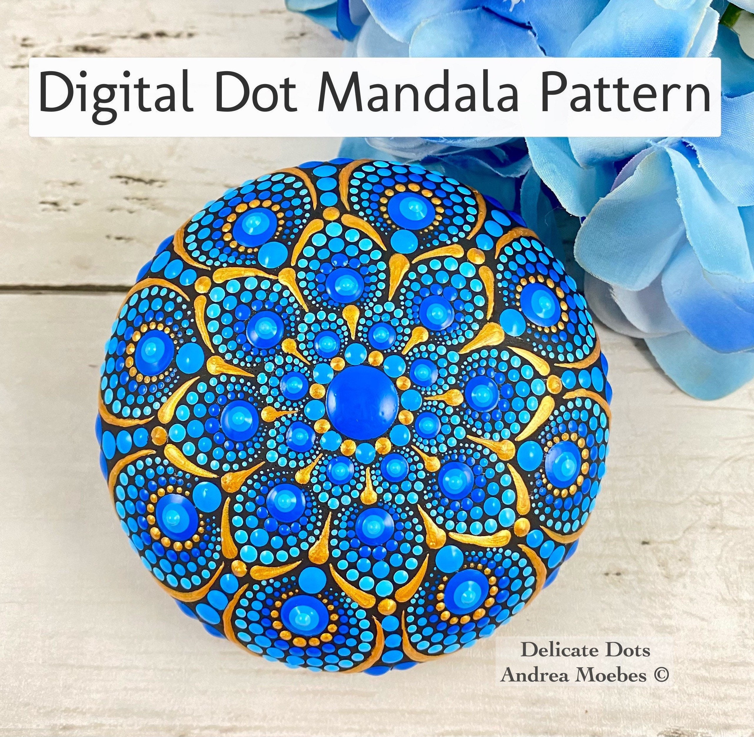 Digital Dot Mandala Flower Pattern Sapphire Dreams Delicate 