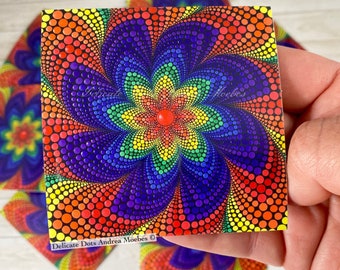 Regenbogen Punkt Mandala Vinyl Sticker: Wasserdichter Kunst Aufkleber
