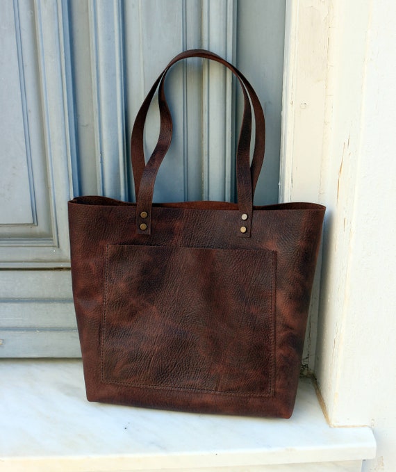 distressed leather tote