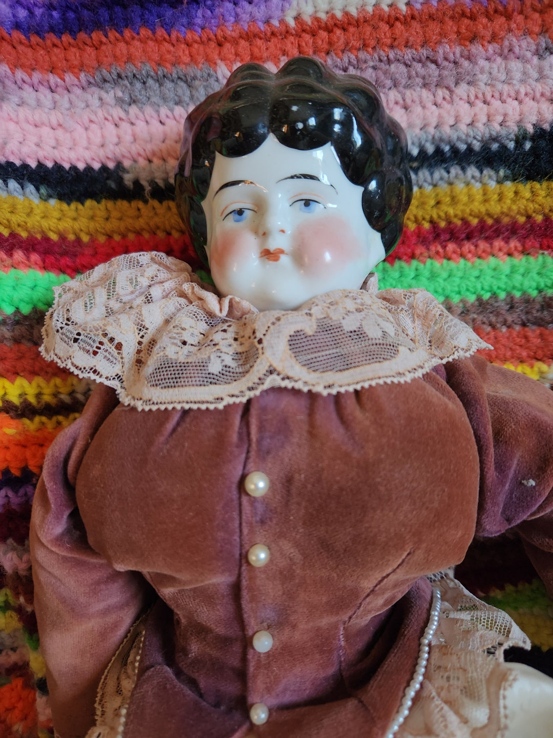 Antique German China Head Doll Vintage Body busty Etsy