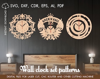 Clock laser cut, Wood wall clock, Laser cut template, Cutting model, Rock n Roll gift, CNC files, cnc clock, Wooden clock, Unique clock svg