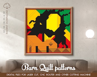Bob Marley SVG, file di arte inlegno intarsia, Quilt Block SVG, file di taglio Farmhouse, file di taglio Cricut, Gowforge svg, file taglio glowforge, cricut svg